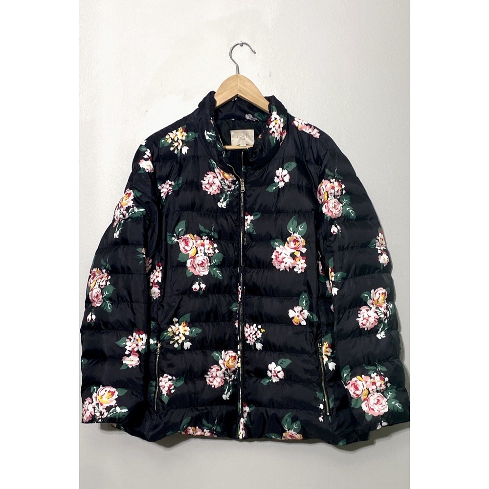 Womens Puffer Jacket Size 22 Black Floral Packable Lightweight Outdoor Comfort